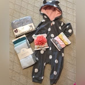 BABY STUFF!!!!!burp cloth’s carter’s hair bows etc. for baby fleece
